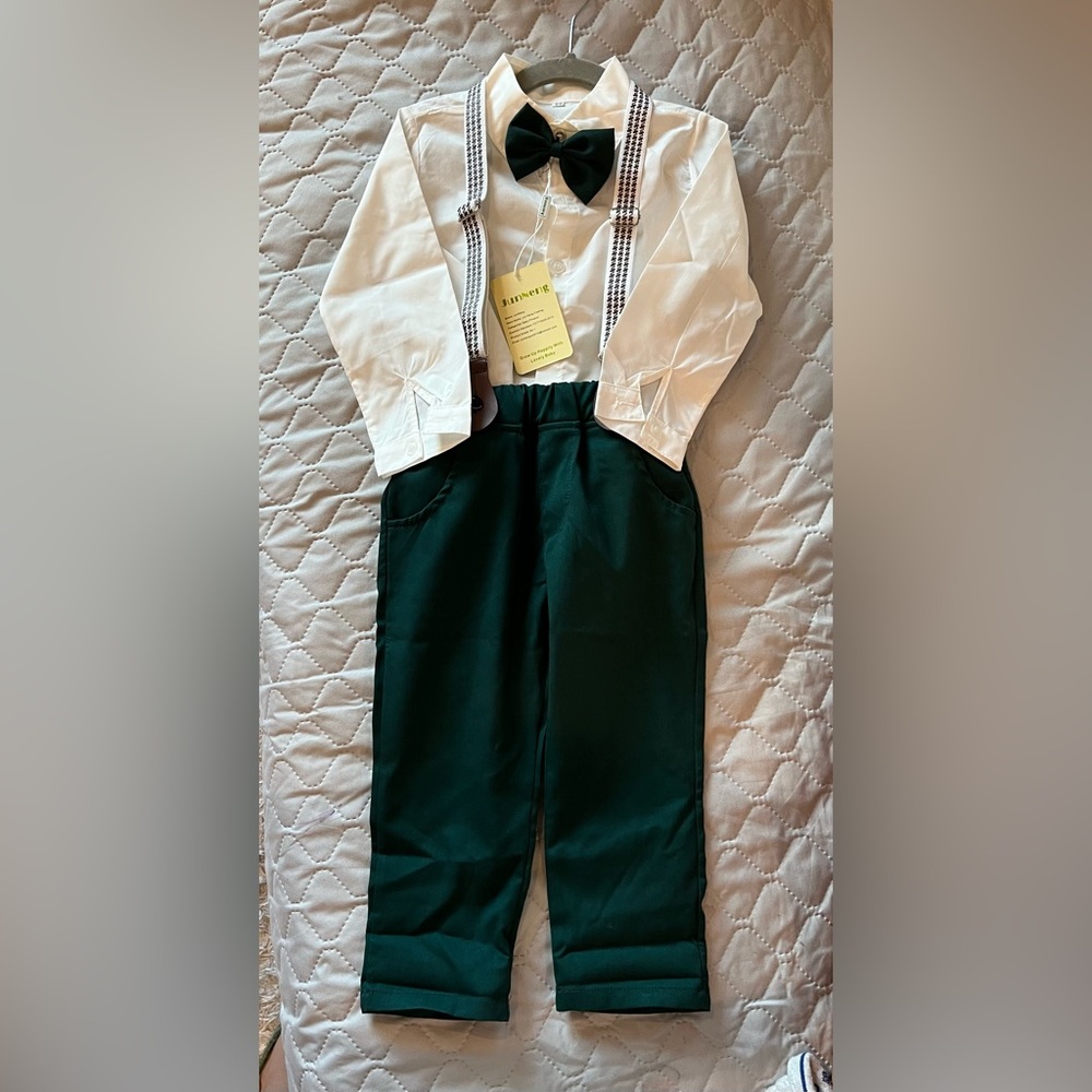 Toddler Gentleman Bowtie Dress Shirt+Suspender Pants outfit